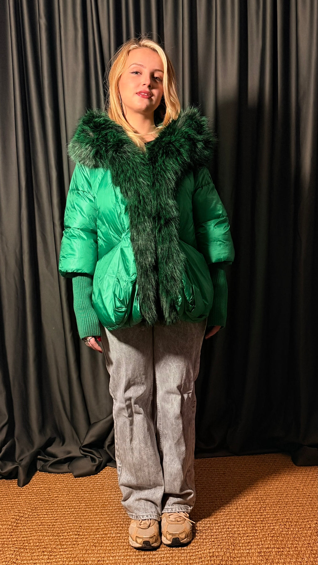 Orijinal Kaz Tüyü Yeşil Tasarım Mont