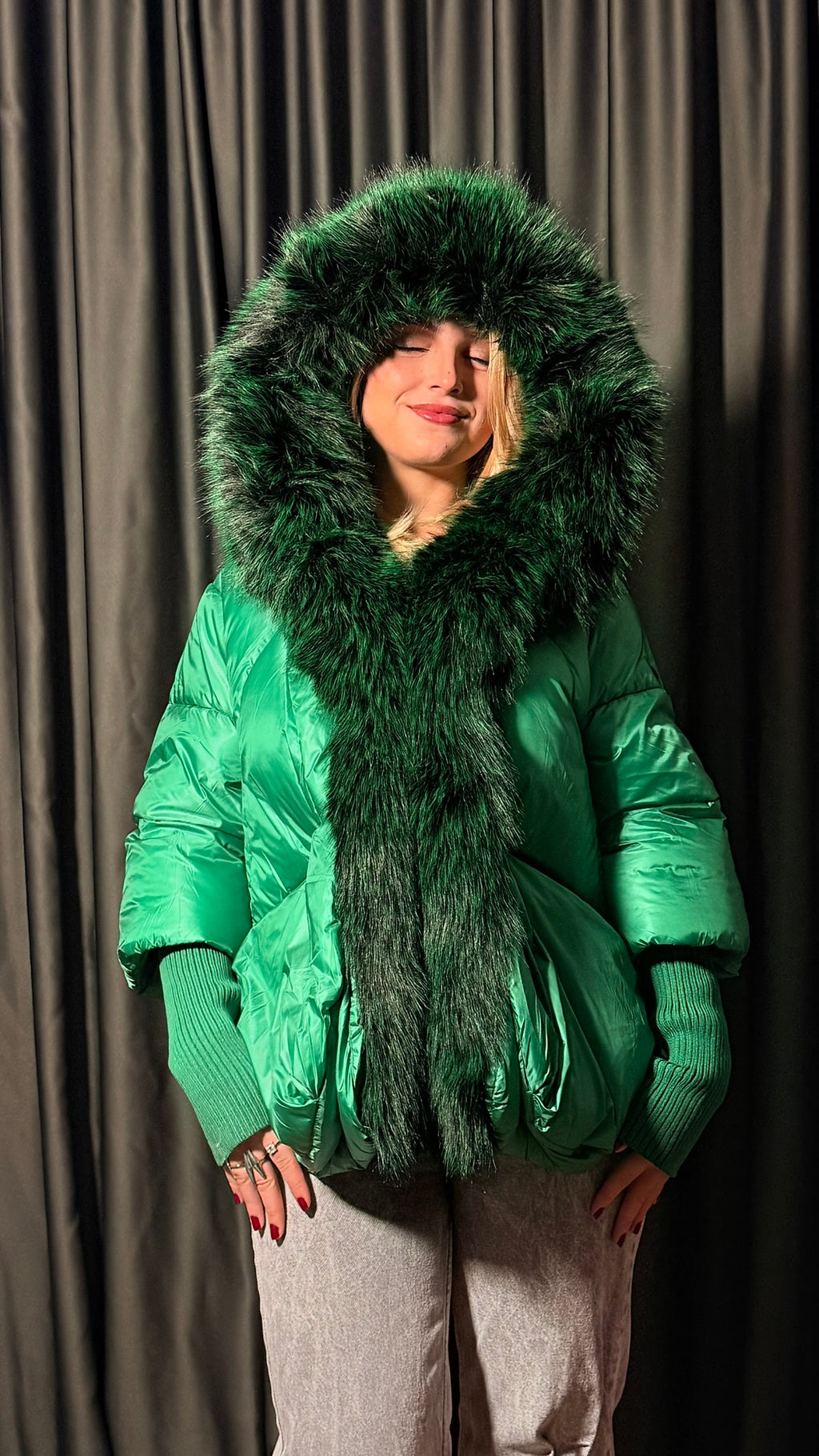 Orijinal Kaz Tüyü Yeşil Tasarım Mont