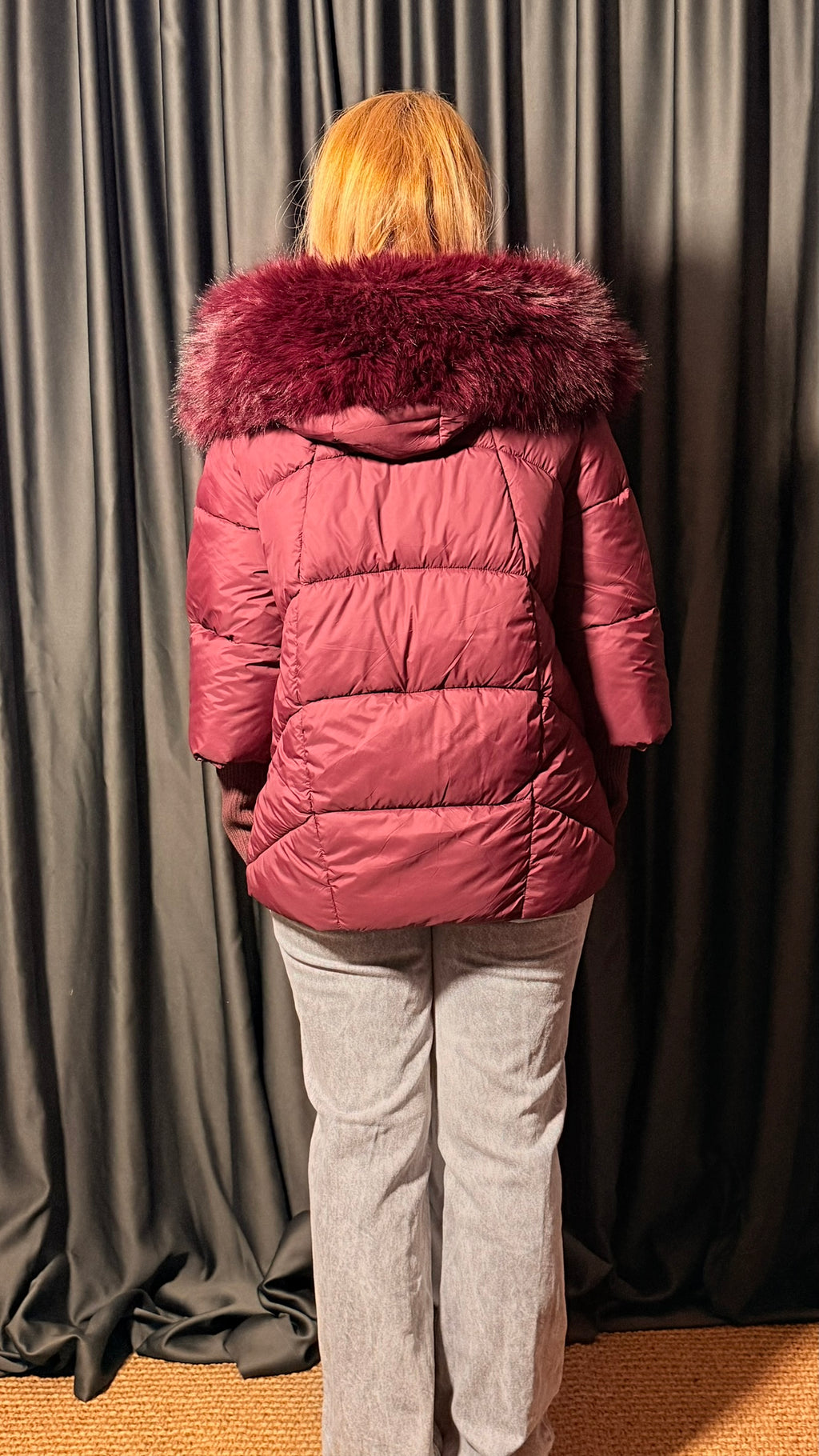 Orijinal Kaz Tüyü Şarap Rengi Tasarım Mont