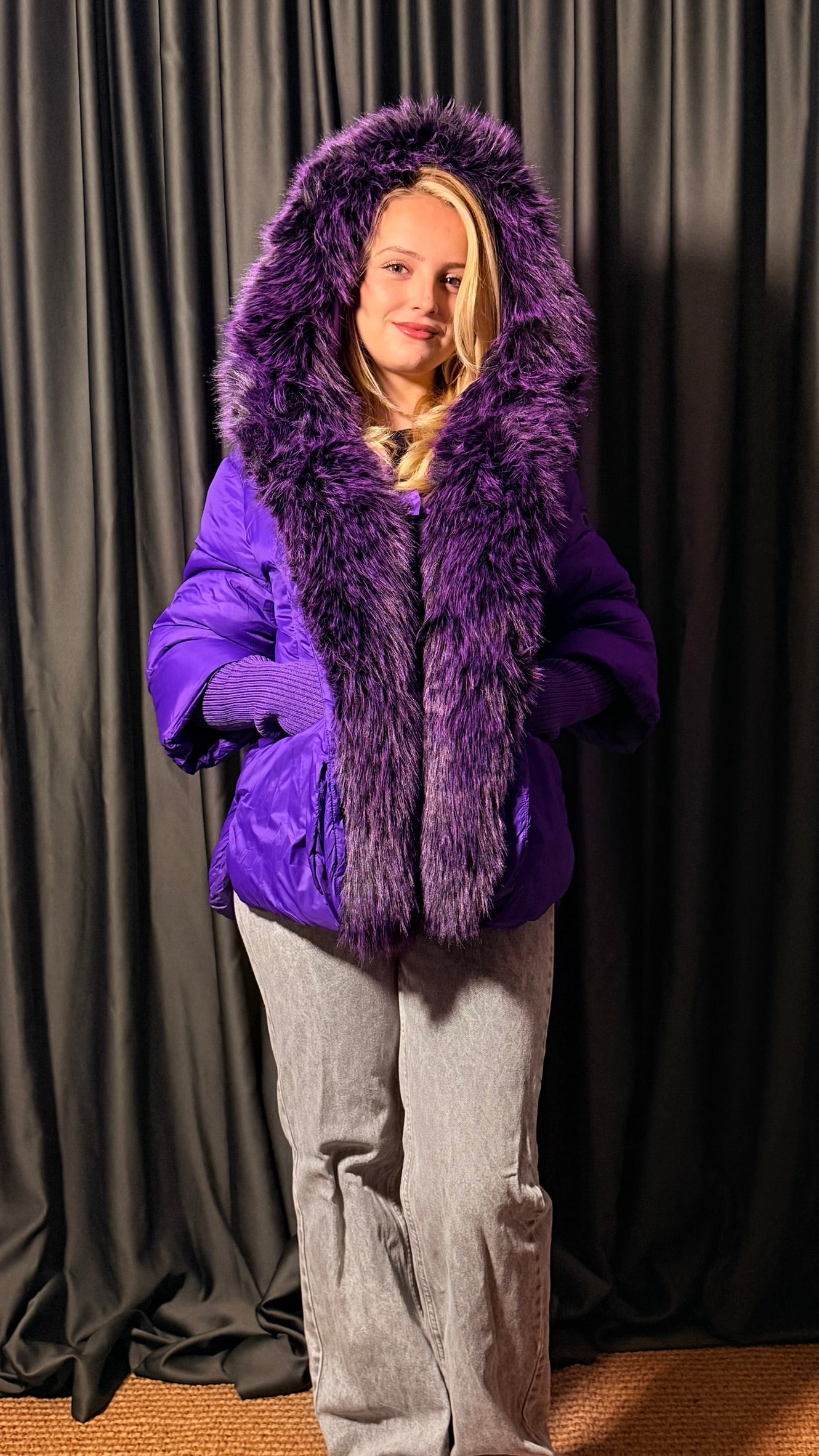 Orijinal Kaz Tüyü Mor Tasarım Mont