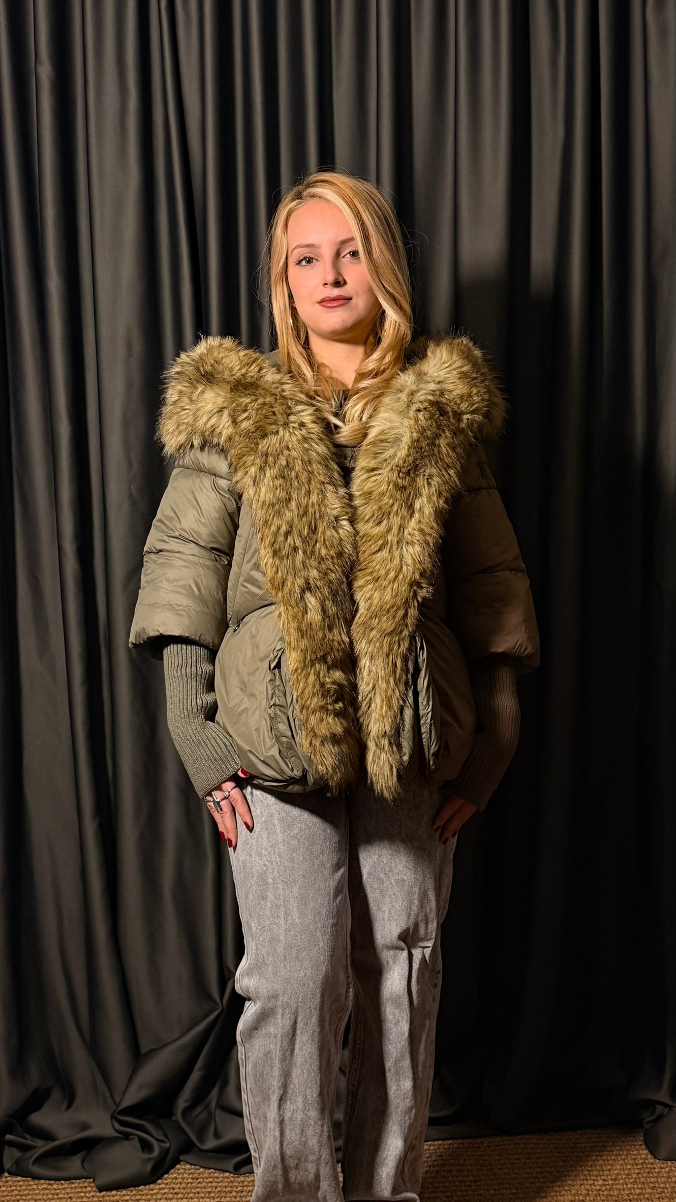 Orijinal Kaz Tüyü Kahverengi Tasarım Mont