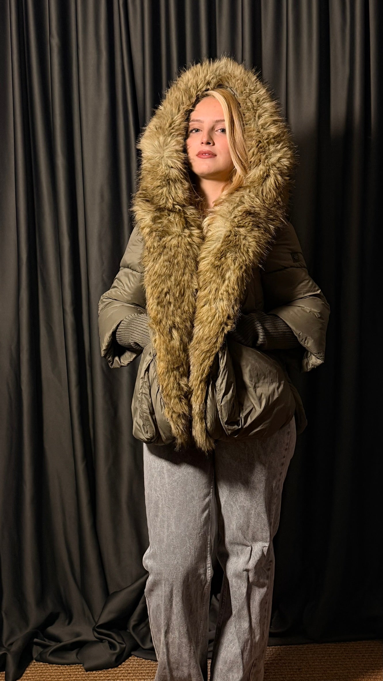 Orijinal Kaz Tüyü Kahverengi Tasarım Mont