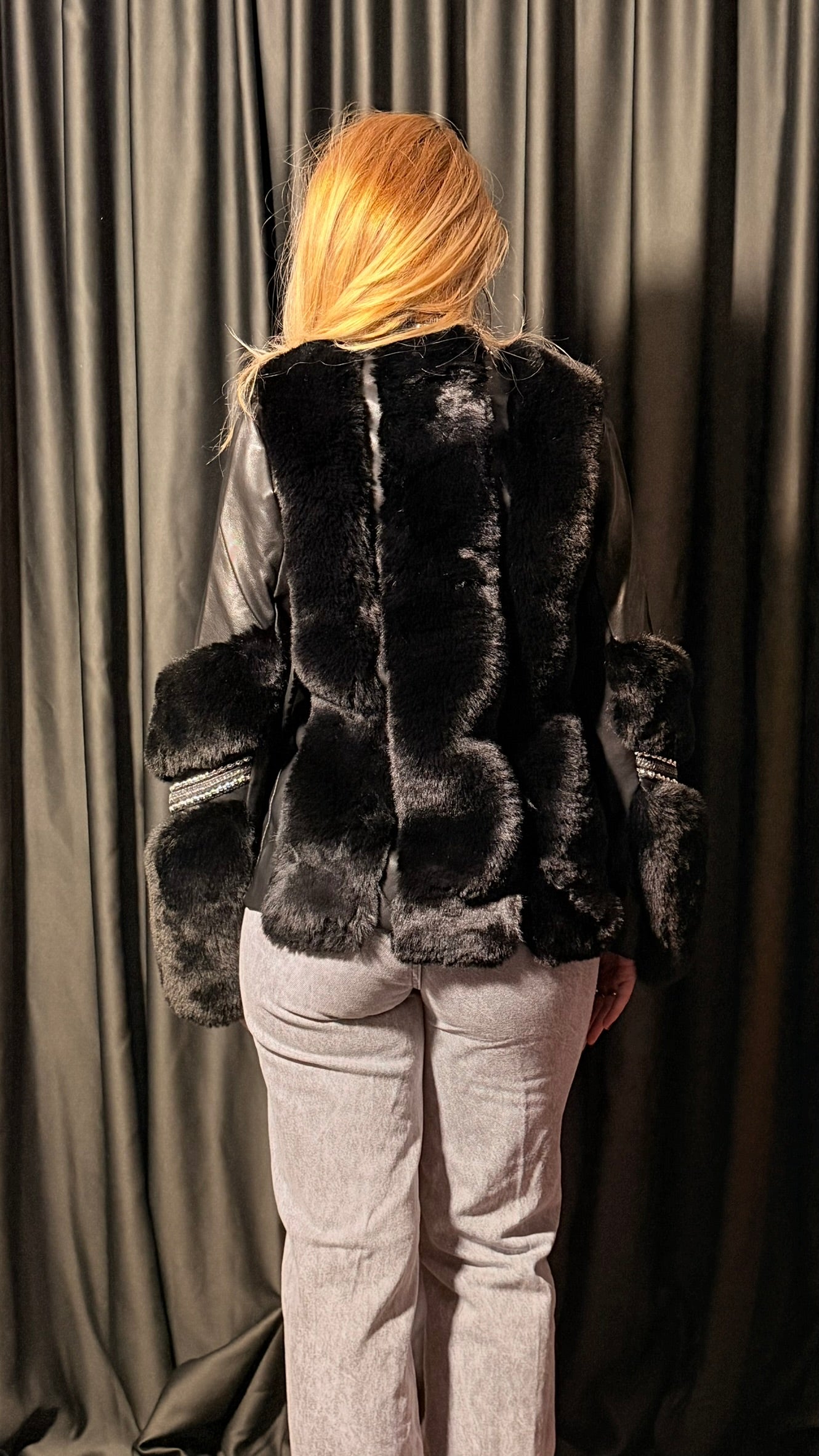 Kürk Detaylı Ara Boy Deri Mont