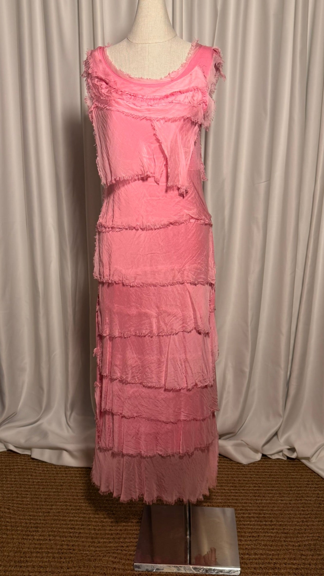 Pembe Kat Kat Uzun Elbise