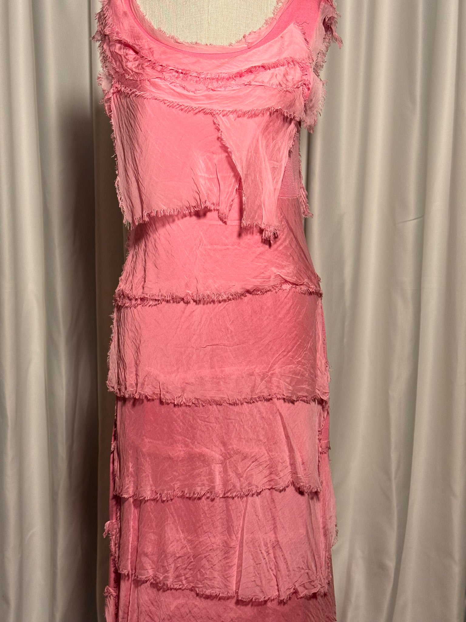 Pembe Kat Kat Uzun Elbise