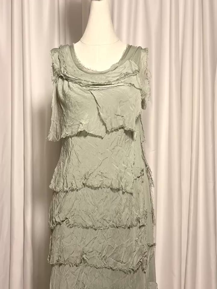 Gri Kat Kat Uzun Elbise